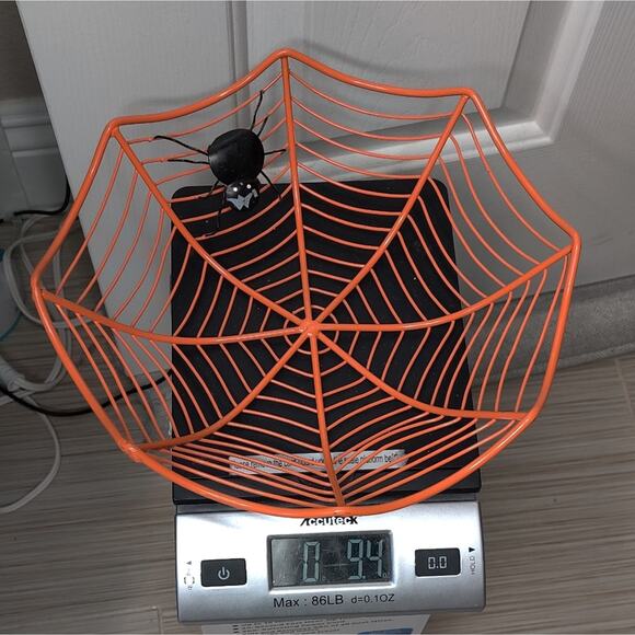Orange Metal Spiderweb Halloween Candy Bowl Dish - Picture 10 of 12
